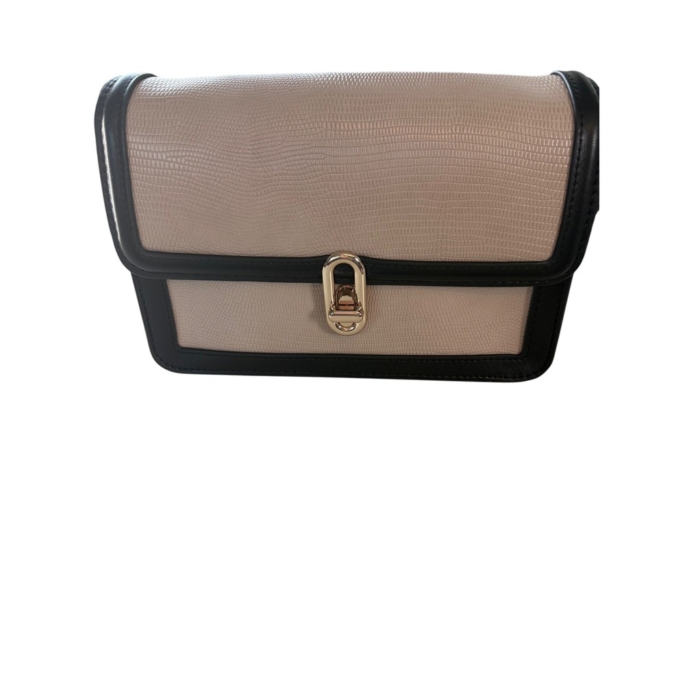 Jules Kae Mia Crossbody Bag Cream Lizard Black Trim‎ Gold Turn Lock Quiet Luxury